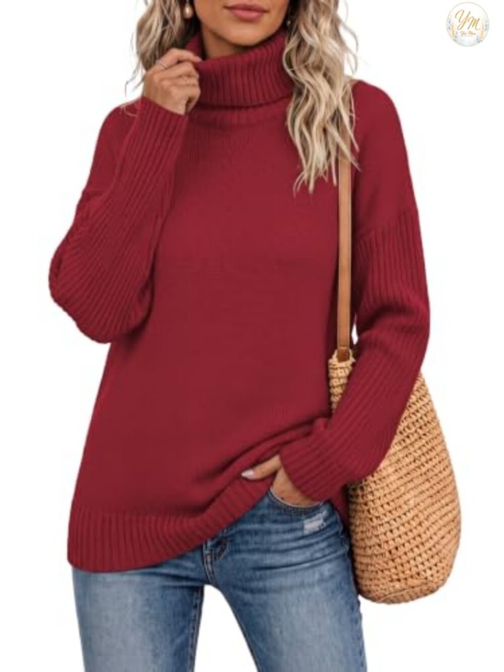 100% Acrylic Chunky Oversized Turtleneck Tunic Sweater Pullover
